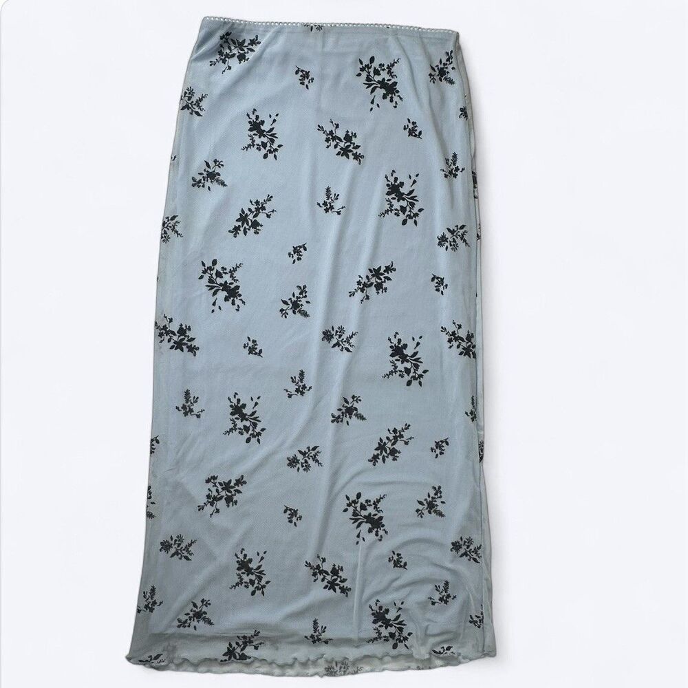 NEW No Boundaries Blue Mesh Midi Skirt Sz S Floral Y2K Fairy Coquette Whimsigoth